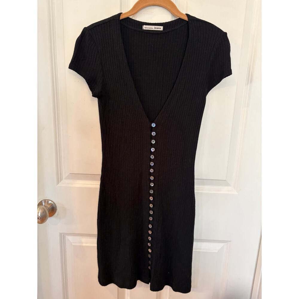 Reformation Black Ryder Ribbed Mini Dress Size S - Picture 2 of 16